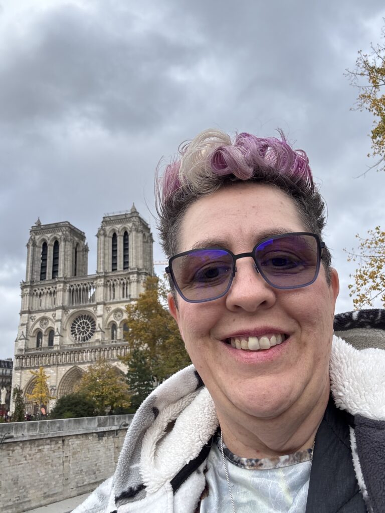 G in front of Norte Dame in Paris